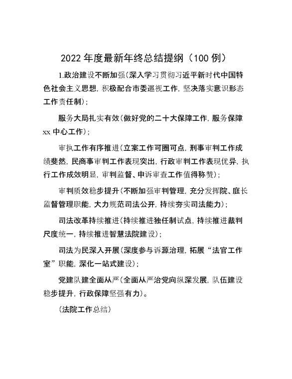 2022年度最新年终总结提纲（100例）[41035]