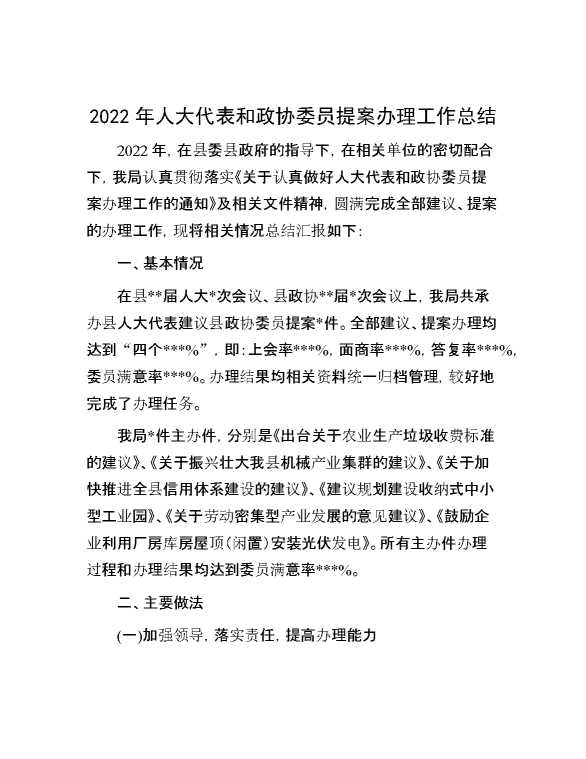 2022年人大代表和政协委员提案办理工作总结