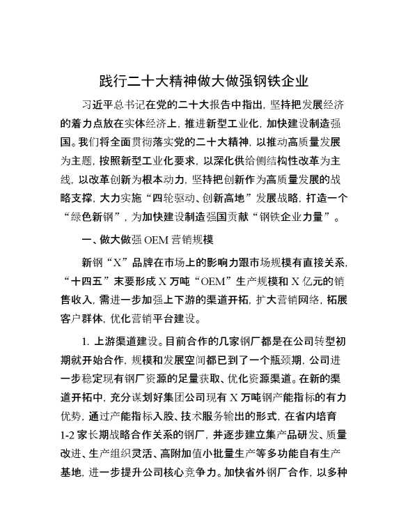 践行二十大精神   做大做强钢铁企业