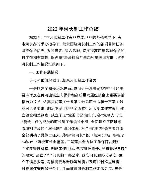 2022年河长制工作总结