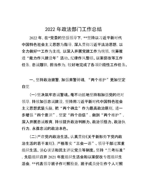 2022年政法部门工作总结