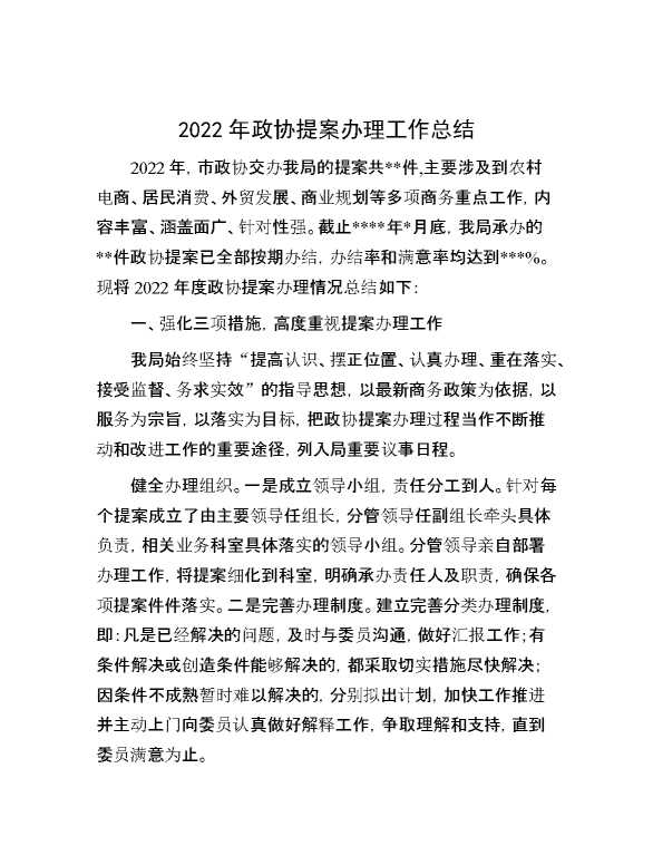 2022年政协提案办理工作总结