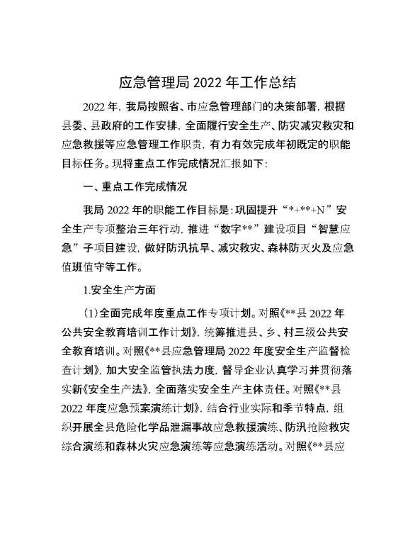 应急管理局2022年工作总结