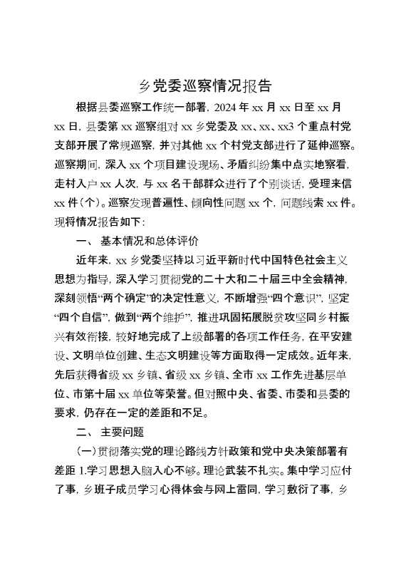 乡党委巡察情况报告(1)