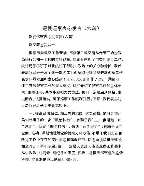 巡视巡察表态发言（六篇）